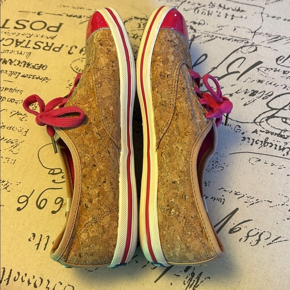Keds x Kate Spade ♠️ New York Corkie Sneakers Pink Laces Patent Leather Toe Caps - Picture 10 of 16